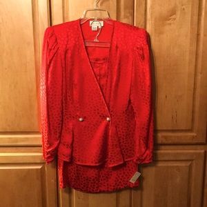 Vintage Red 100% Silk Jacket and Skirt set NWT